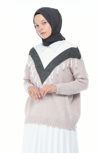 Tasseled Tricot Sweater Powder 8035-01