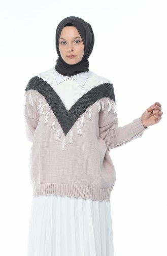 Tasseled Tricot Sweater Powder 8035-01