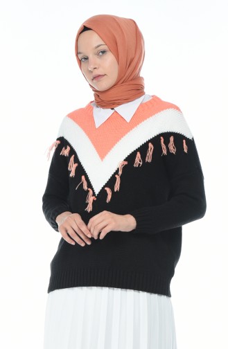 Tasseled Tricot Sweater Black 8035-10