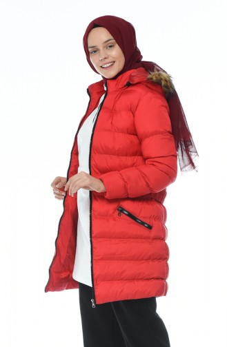 Fermuarlı Şişme Mont 1568-01 Kırmızı