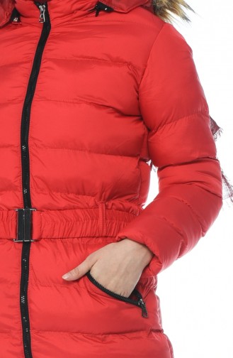 Fermuarlı Şişme Mont 1568-01 Kırmızı