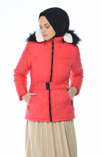 Zipper Detailed Puffer Jacket 1573-02 Coral 1573-02