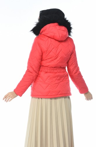 Zipper Detailed Puffer Jacket 1573-02 Coral 1573-02