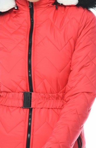 Zipper Detailed Puffer Jacket 1573-02 Coral 1573-02