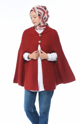 Poncho Tricot a Boutons 7301-02 Rouge 7301-02