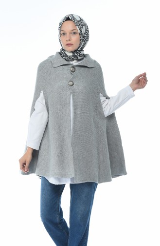 Poncho Tricot a Boutons 7301-10 Gris Clair 7301-10