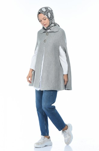 Poncho Tricot a Boutons 7301-10 Gris Clair 7301-10