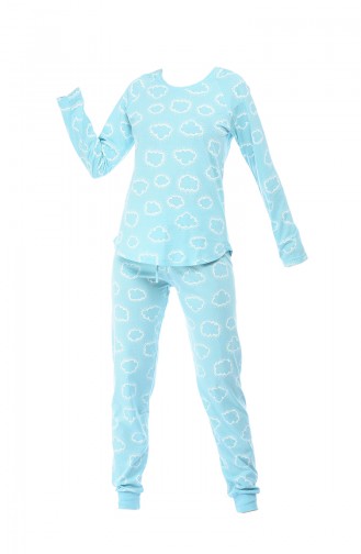 Bayan Uzun Kollu Pijama Takımı 712080-01 Açık Mavi