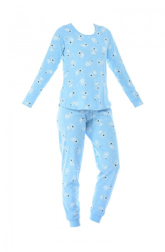 Bayan Uzun Kollu Pijama Takımı 712086-01 Mavi