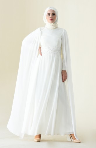 Ecru Hijab Evening Dress 9001-05