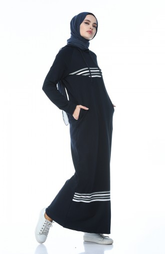 Navy Blue Hijab Dress 9086-03