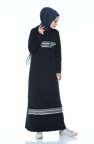 Navy Blue Hijab Dress 9086-03