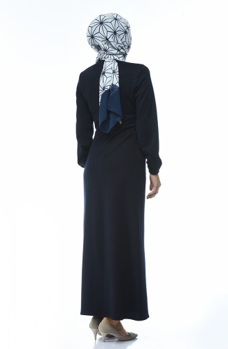 Büyük Beden Kolu Lastikli Kışlık Elbise 2090-01 Lacivert