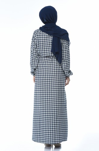 Patterned Cotton Dress Navy Blue 2127-01