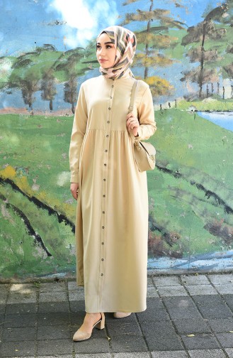 Beige Hijab Kleider 5037-04