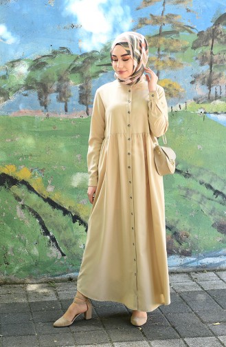 Beige Hijab Kleider 5037-04