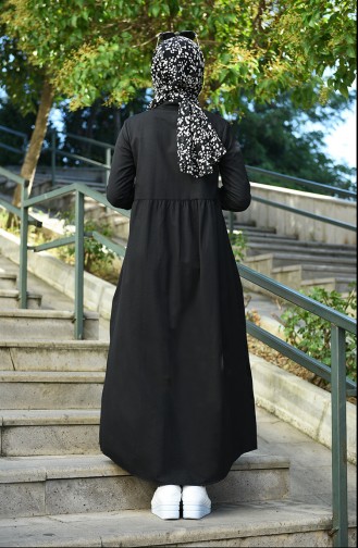 Geknöpftes Kleid aus natürlichem Stoff 3307A-01 Schwarz 3307A-01