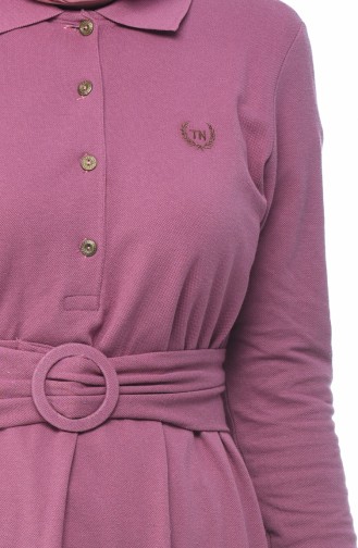 Robe Col Polo a Ceinture 5039-02 Rose Pâle 5039-02