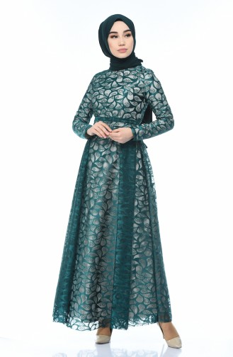 Green Hijab Evening Dress 5040-02