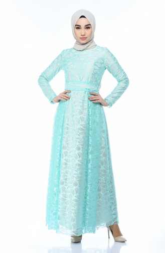 Mint Green Hijab Evening Dress 5040-04