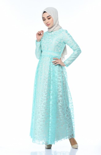 Mint Green Hijab Evening Dress 5040-04