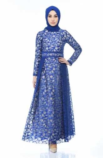 Saks-Blau Hijab-Abendkleider 5040-08