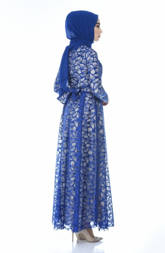 Saks-Blau Hijab-Abendkleider 5040-08