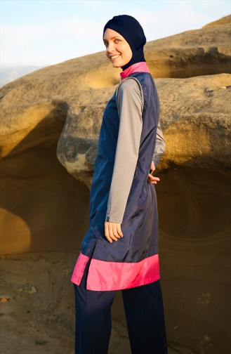 Patchwork Hijab Badeanzug 19104-01 Dunkelblau 19104-01