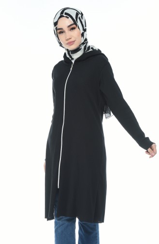 Hooded Zippered Tunic Black 4401-02