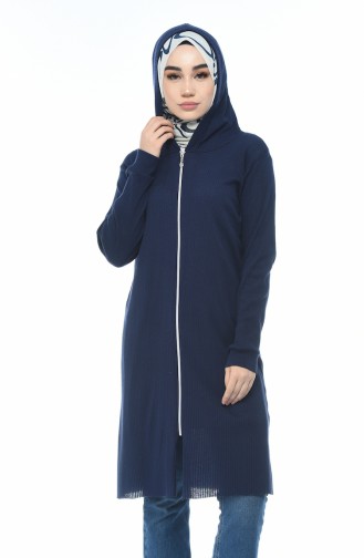 Kapüşonlu Fermuarlı Tunik 4401-06 İndigo