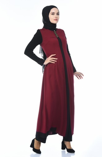 Gizli Düğmeli Uzun Tunik 7K3701900-05 Bordo