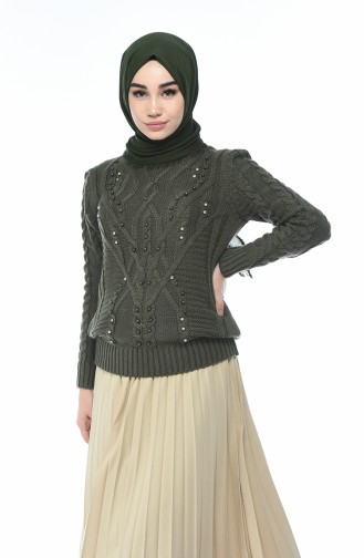 Tricot Sweater with Pearl Khaki 8034-06