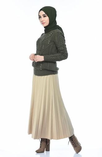 Tricot Sweater with Pearl Khaki 8034-06