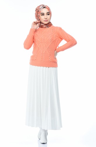 Tricot Sweater with Pearl Coral 8034-07