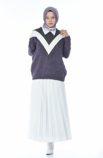 Tasseled Tricot Sweater Purple 8035-03