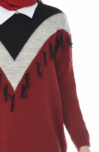 Tasseled Tricot Sweater Bordeaux 8035-05