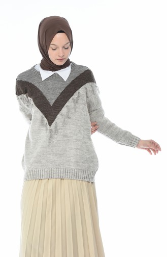 Tasseled Tricot Sweater Mink 8035-06