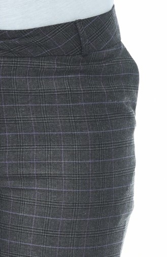 Plaid Patterned Straight Trousers Smoky Lilac 20006-01