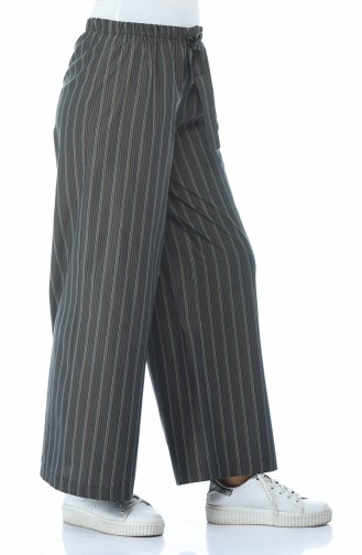 Striped Loose Trousers Khaki 20007-01