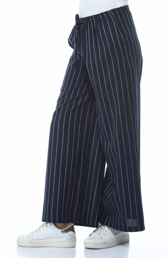 Striped Loose Trousers Navy Blue Lilac 20007A-01