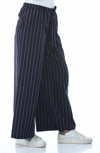 Striped Loose Trousers Navy Blue Lilac 20007A-01