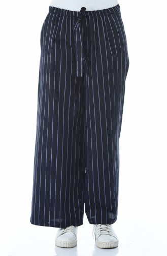 Striped Loose Trousers Navy Blue Lilac 20007A-01