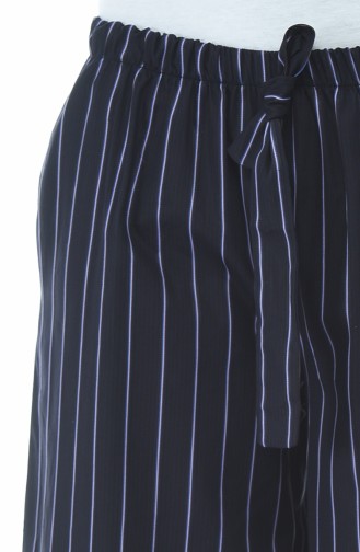 Striped Loose Trousers Navy Blue Lilac 20007A-01