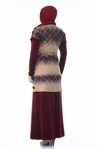 Ensemble Deux Pieces Robe Gilet Velours 8K3803352-02 Bordeaux 8K3803352-02