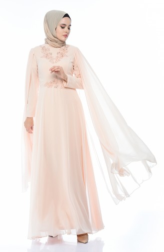 Salmon Hijab Evening Dress 9002-01