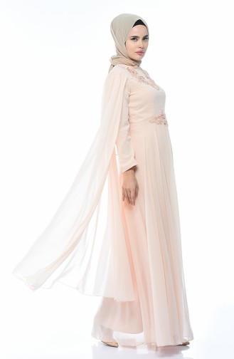 Salmon Hijab Evening Dress 9002-01