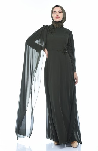 Khaki Hijab Evening Dress 9006-01