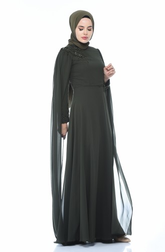 Khaki Hijab Evening Dress 9006-01