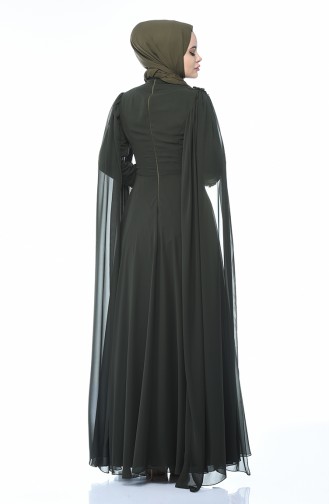 Robe de Soirée Brodée de Perle 9006-01 Vert Khaki 9006-01