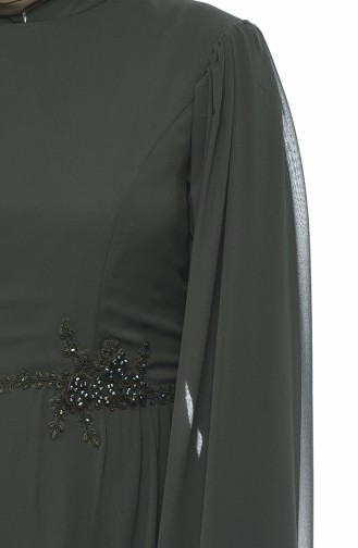 Robe de Soirée Brodée de Perle 9006-01 Vert Khaki 9006-01